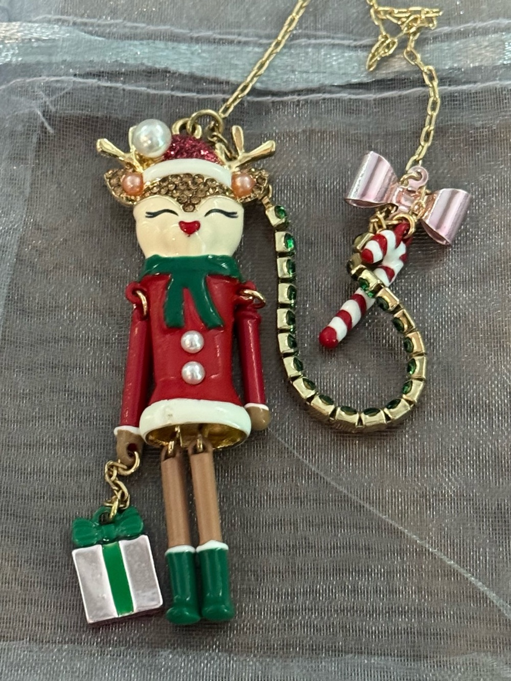 Betsey Johnson Jingle Bell Bling Christmas Reindeer Pendant Necklace